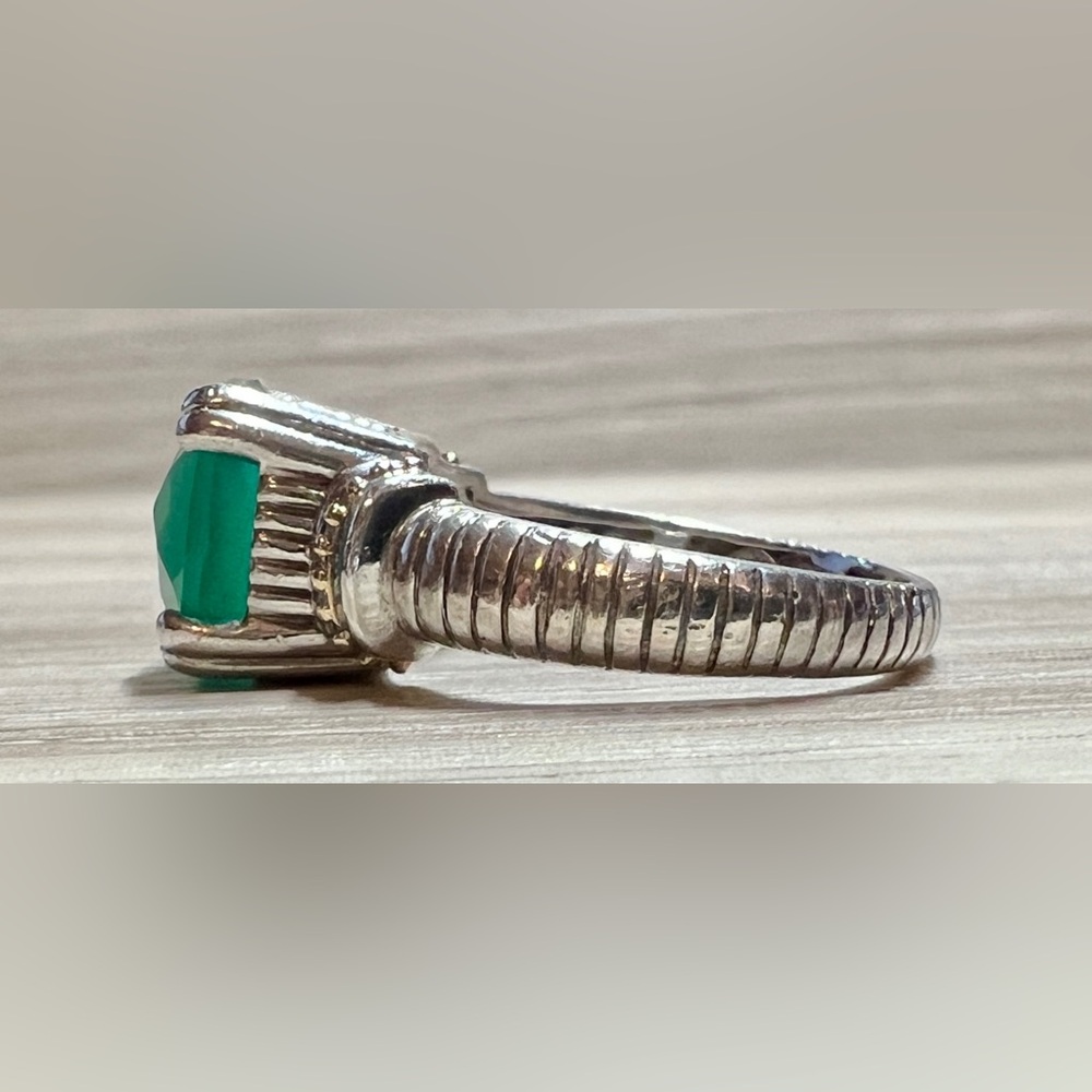 Designer Signed ATR Sterling Silver & 14K Gold Green Chalcedony Ring, Size 6.75 - Picture 3 of 11